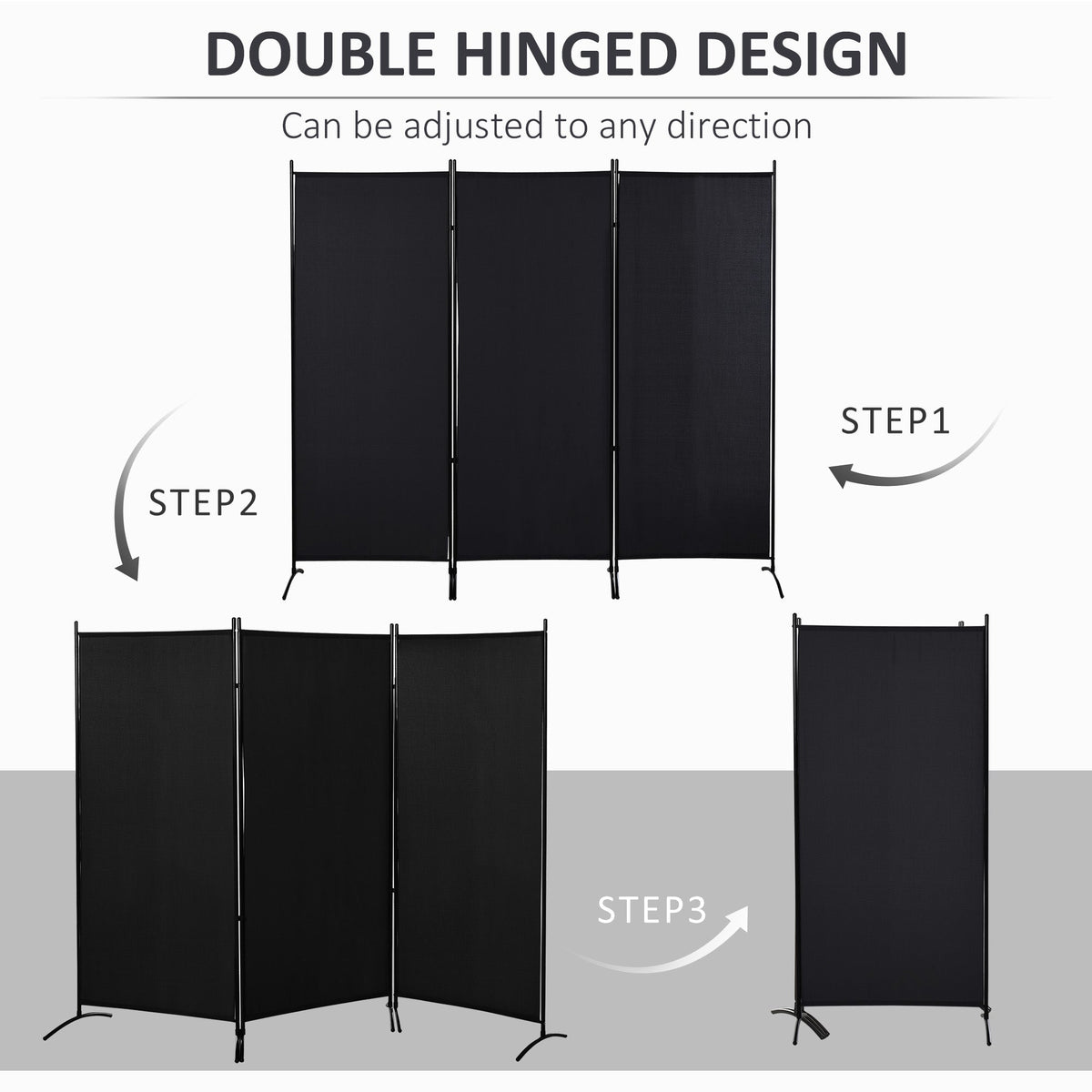 6' 3 Panel Room Divider, Indoor Privacy Screen for Home, Black