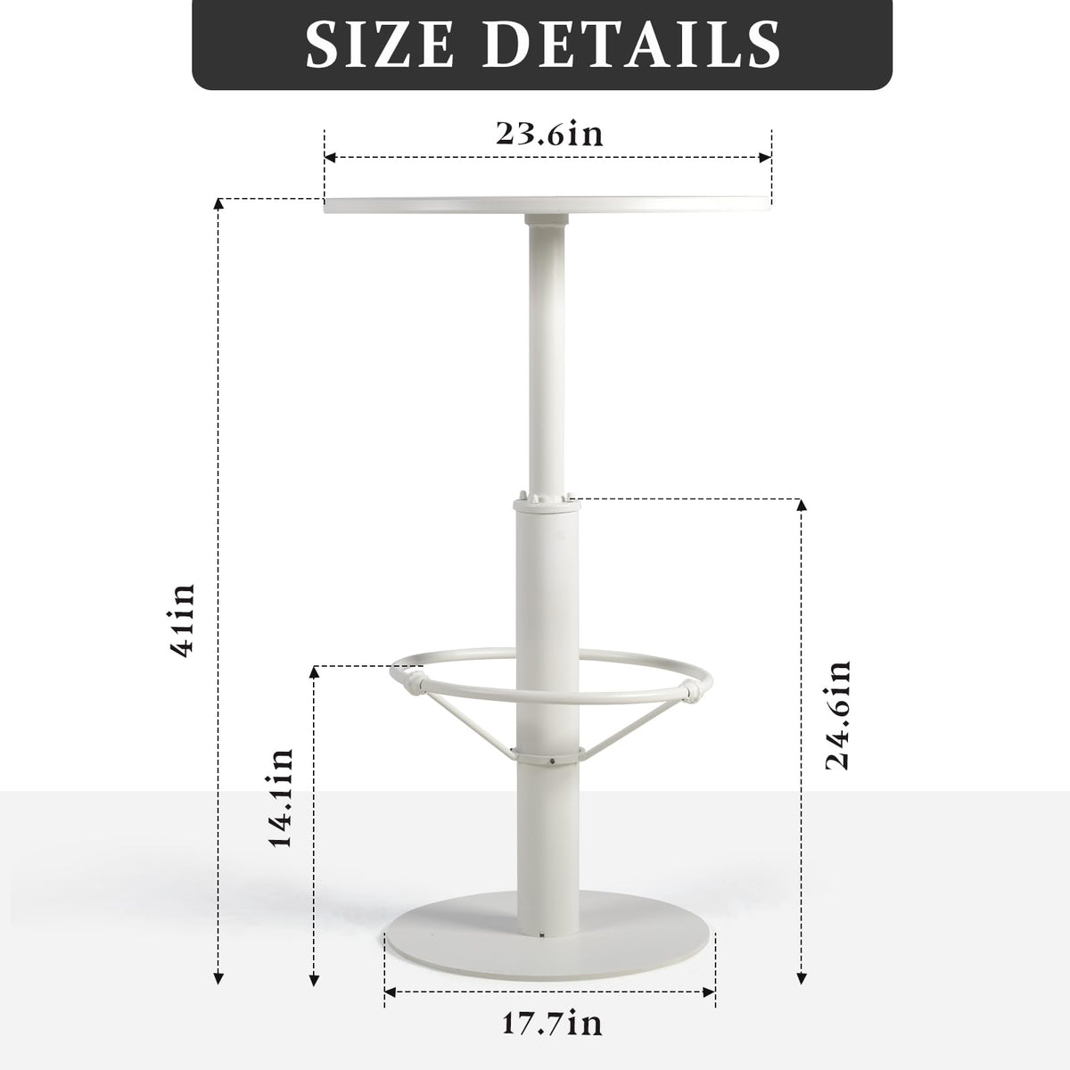 42" Tall Modern Industrial Bar Table-23.6" Dia Round Metal Top Standing Pub Cocktail Bistro Table-Indoor Outdoor Patio-Commercial Grade, Heavy Duty (White)