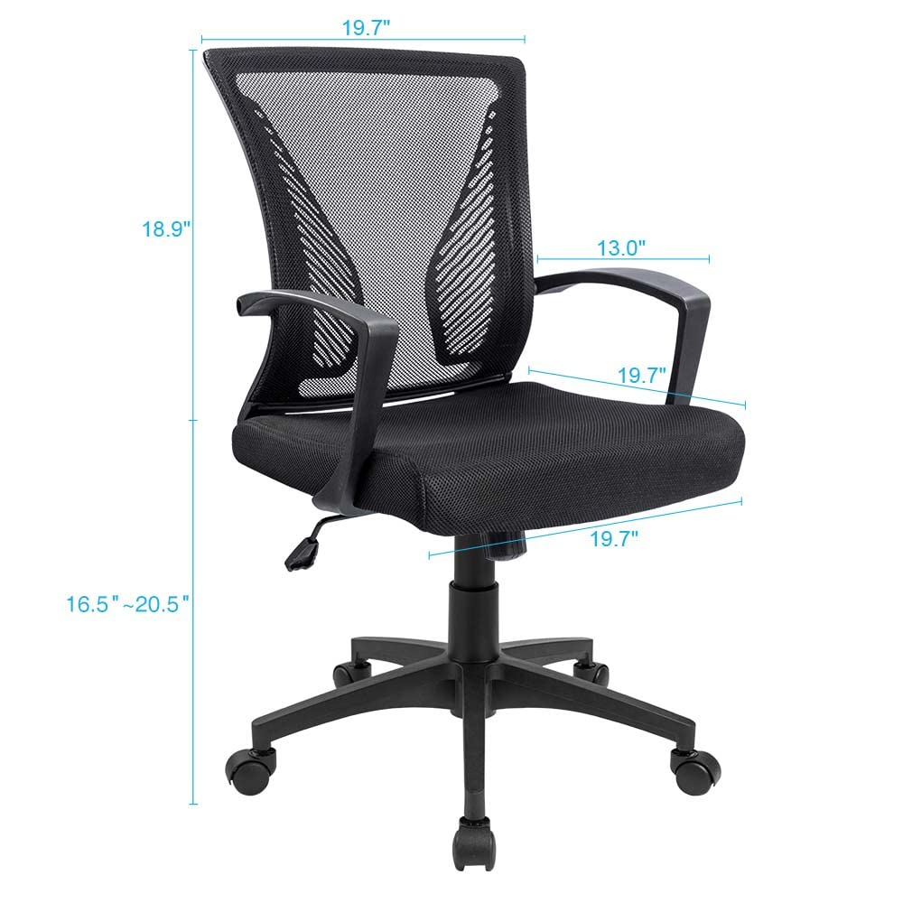 Office Chair Ergonomic Computer Desk Mesh Chair Mid Back Swivel Lumbar Support with Armrest (1, Black)