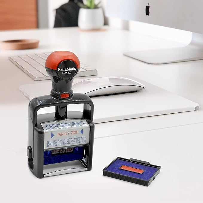 Heavy Duty Style Office Date Stamp with Completed - Self Inking Dater - Style C - Blue & Red Ink Color