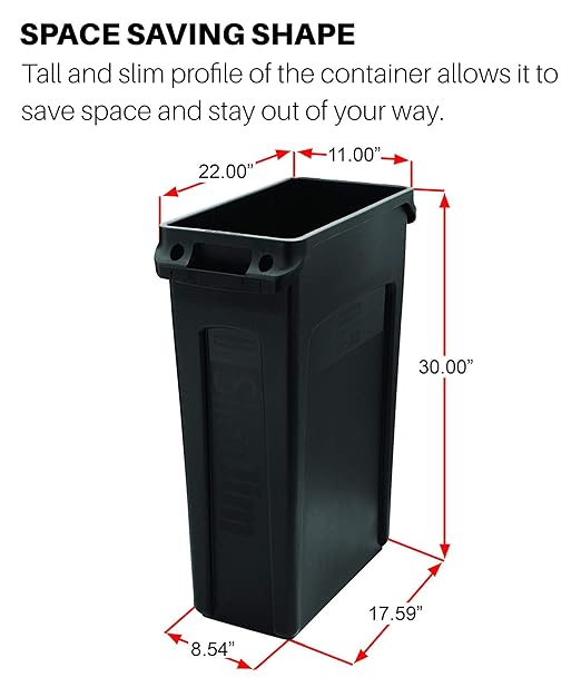 Rubbermaid Commercial Products Slim Jim Trash/Garbage Can with Venting Channels, 23-Gallon, Brown, for Kitchen/Office/Workspace, Pack of 4