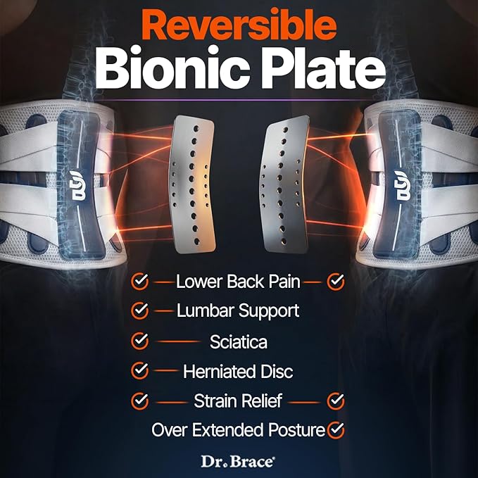DR. BRACE® Lower Back Brace for Men & Women for Lower Back Pain Relief, Revolutionary Versatile Splints System & Removable Lumbar Pad, Adjustable & Breathable Back Support Brace (35.4-41.3″)