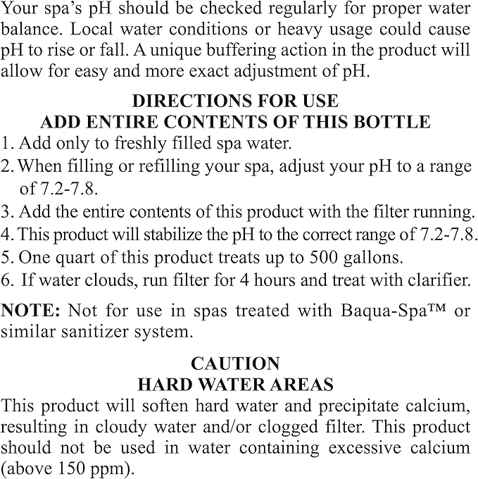 SpaChoice 1-Quart Premium Control The pH, pH Balance for Hot Tub, Made in USA