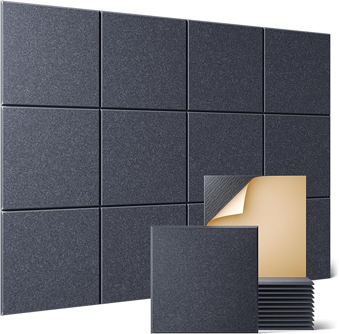 Sonicism 12 Pack Acoustic Wall Panels with Self-Adhesive, 12" X 12" X 0.4" Sound Proof Foam Panels, Decorative Soundproof Wall Panels, Sound Proof Absorbing Tiles for Home & Offices, Moonlight Gray