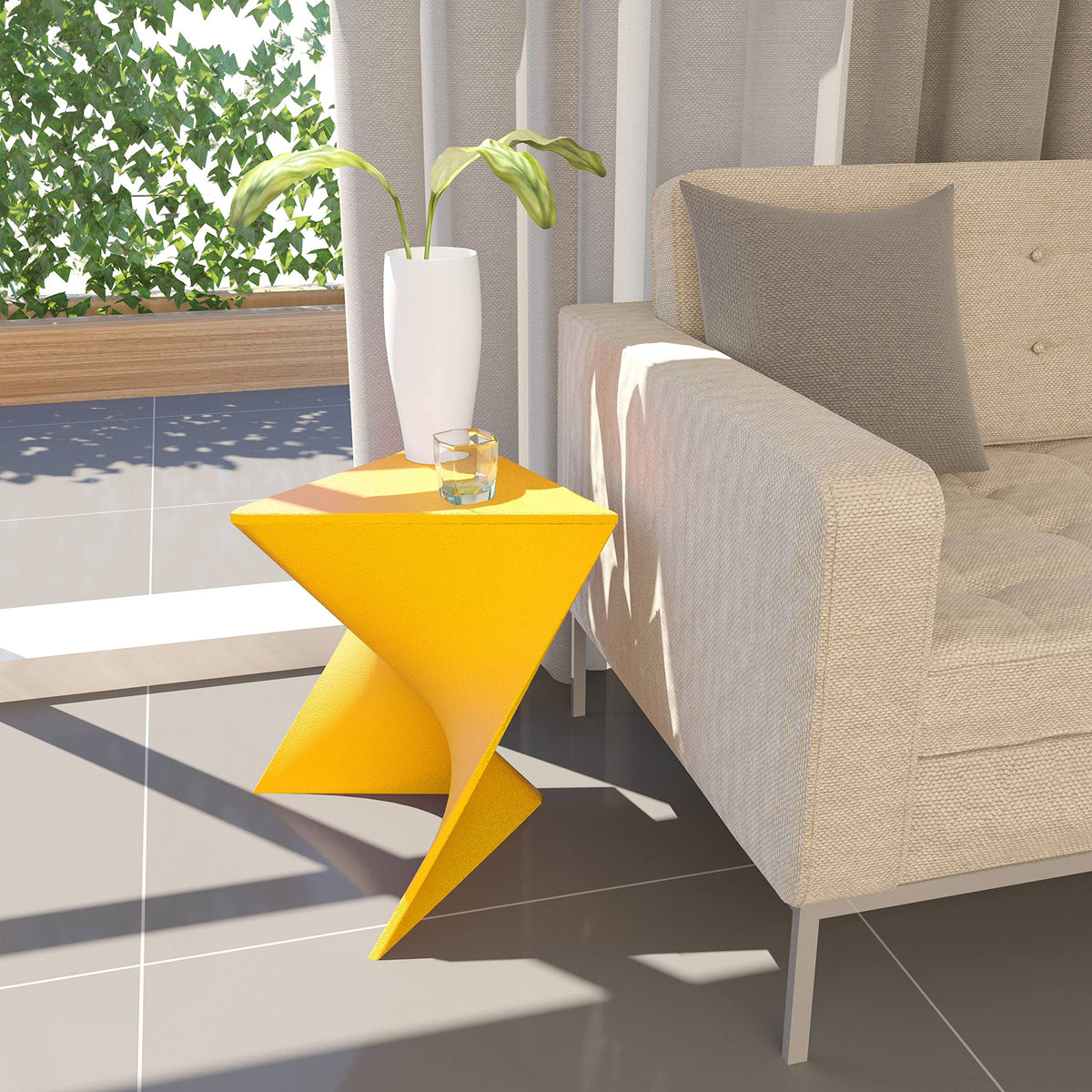 Modern Accent End Table - Stylish Yellow Side Vanity Table for Living Room & Bedroom