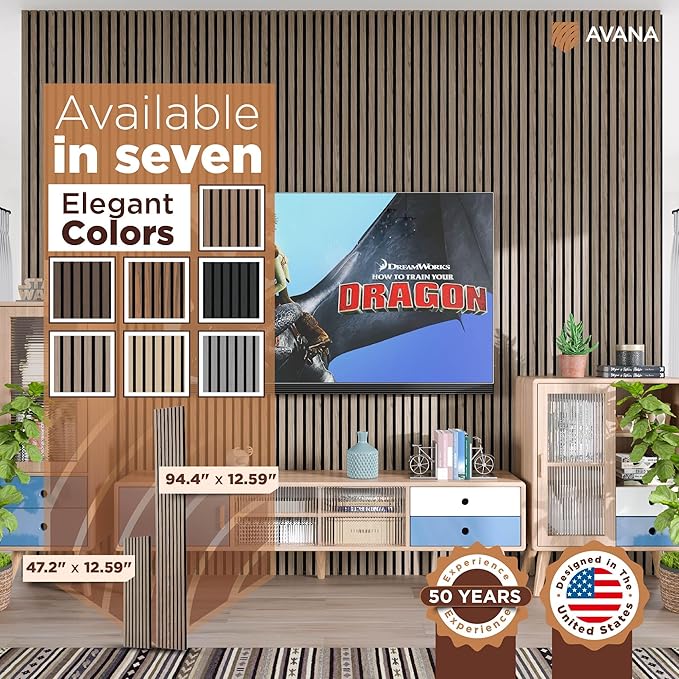 Avana Acoustic Wood Wall Panels – 94.4 x 12.6 Inch Natural Walnut Acoustic Panels 2 PCs – Wall Panels For Interior Wall Decor For Homes, Offices, Studios – Pleasing Decorative Wood Panels For Wall