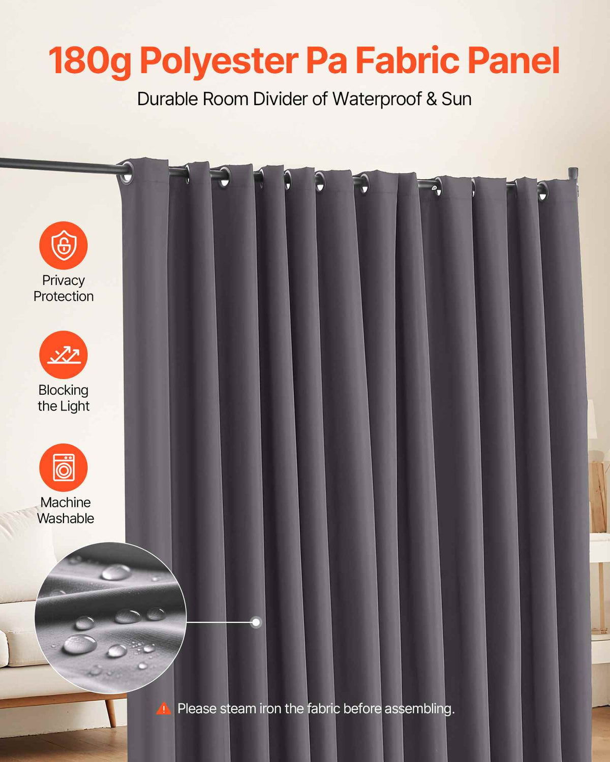 Room Divider, Portable Panel Room Divider with Wheels Curtain Divider Stand, Freestanding Room Divider Privacy Screen for Office, Bedroom, Dining Room, Study, Gray