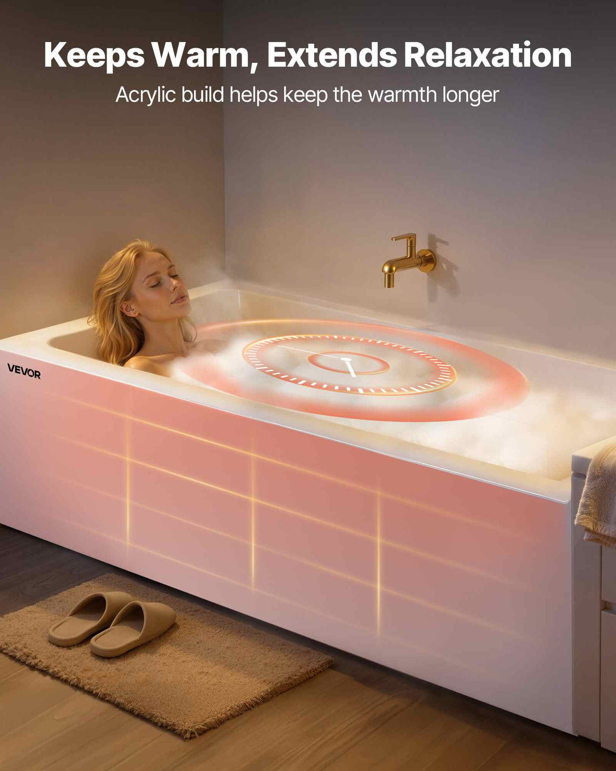 Alcove Bathtub, 54" x 30" Contemporary Alcove Acrylic Bathtub, Soaking Bath Tub with Right Hand Drain and Overflow Hole, Large Rectangular Deep Soak Tub for Bathroom with Integral Flange, White