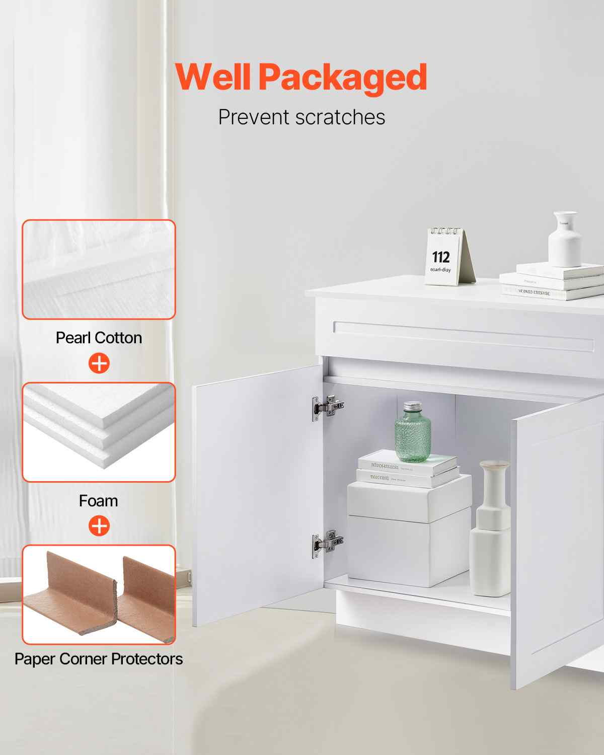 White Shaker Base Cabinet, 36-Inch Unassembled Sink Base Cabinet, 36" W x 24" D x 34.5" H Ready to Assemble Cabinet with Soft-Close Doors and Adjustable Shelf, for Home Office