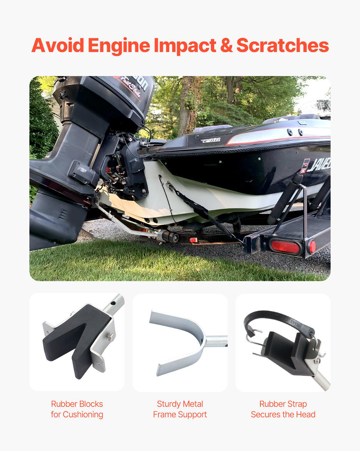 Transom Saver, 23.6-59 in, Adjustable Boat Transom Saver with Composite Head, Corrosion-Resistant Easy-to-Install Transom Savers for Less Than 150 HP Outboard Motor , Fit for Roller & Trailer