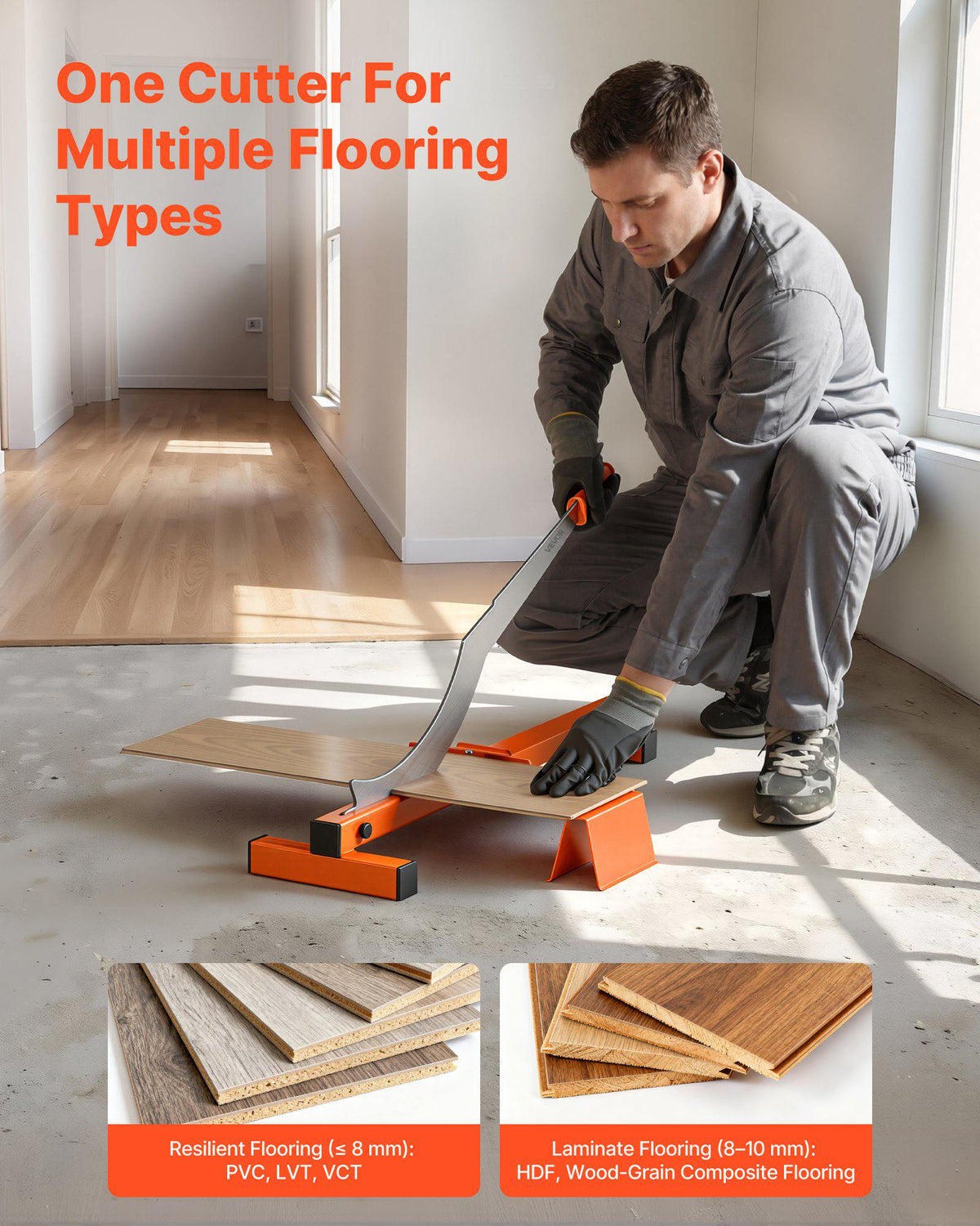 12 inch Vinyl Floor Cutter, 10mm Thick Laminate Flooring Cutter with Cutting Angle Guide, Rubber Handle, Honing Stone, D2 Steel Blade for Cutting Laminate, Vinyl, Home Renovation