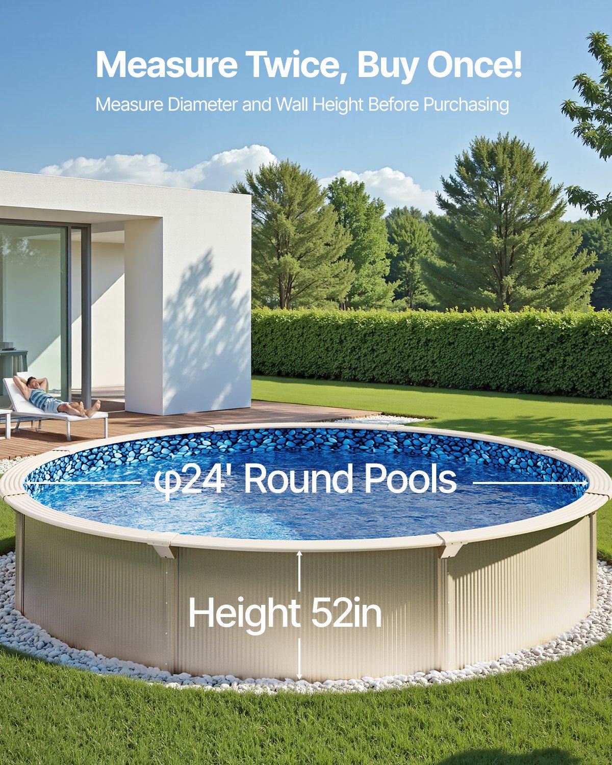 24-ft Round Above Ground Pool Liner, Unibead Pool Liners, Standard Gauge, 52inch Wall Height, Designed for Steel Sided Above-Ground Swimming Pools