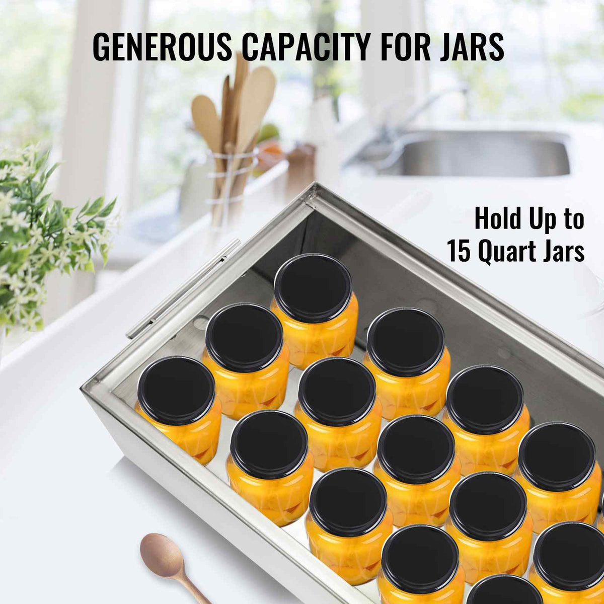 Water Bath Canner, 15 Quart Stove Top Canner Pot, Boiling Water Canners with 2 Canning Racks, 304 Food Grade Stainless Steel Large Stock Pot, Flat Bottom Brushed Canner, Holds 15 Quart Jars