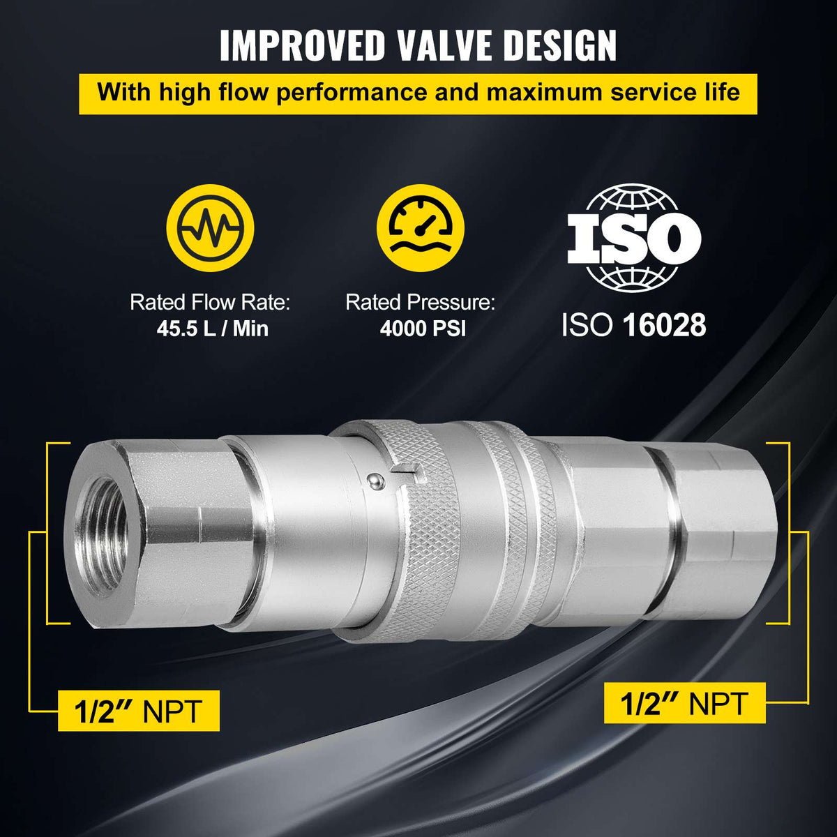 Hydraulic Coupler 1/2 Body with 1/2" NPT Thread 27.6 MPa Hydraulic Quick Connect 4 Pairs Hydraulic Coupling Quick Connect 45.5 L/min Hydraulic Quick Coupler