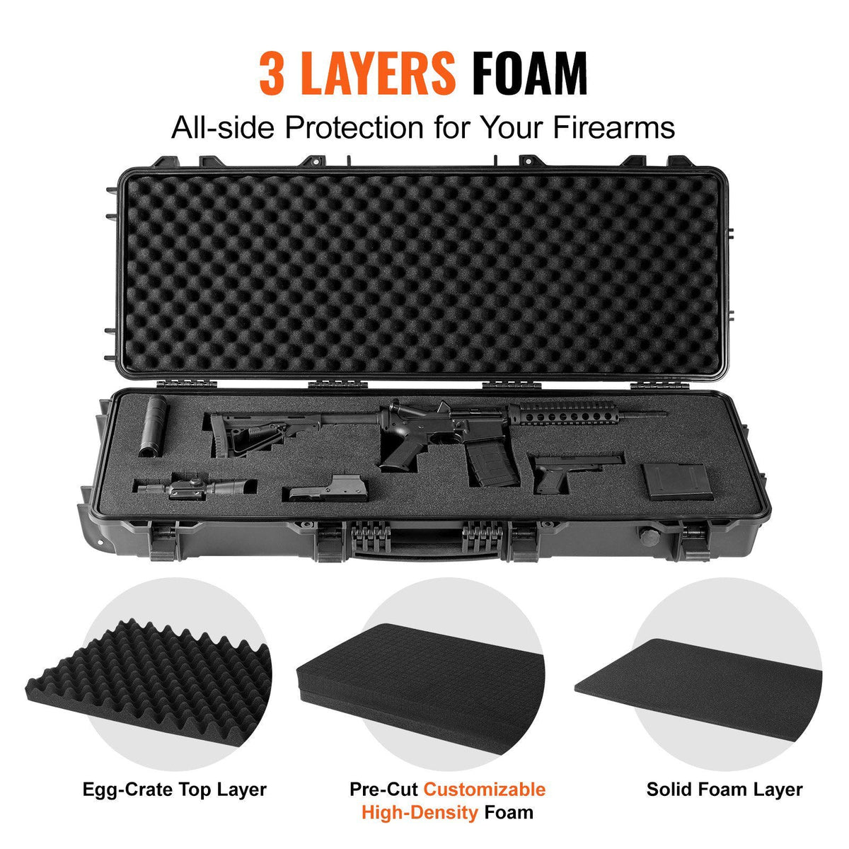 Rifle Case, Rifle Hard Case with 3 Layers Fully-protective Foams, 42 inch lockable Protective Equipment Carrying Case with Wheels, IP67 Waterproof & Crushproof, for Two Rifles or Shotguns, Airsoft Gun