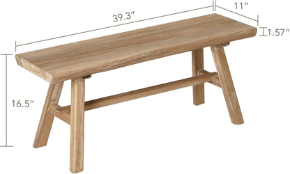 39" Farmhouse Wood Bench, Rustic Solid Wood Dining Room & Entryway Bench Seat for Indoors, Easy Assembly, Natural