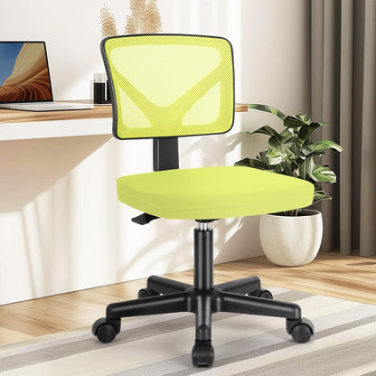 Armless Desk Chairs with Wheels, Ergonomic Adjustable Home Office Swivel Rolling Task Chair No Arms, Comfy Mesh Mid Back Computer Work Vanity Desk Seat for Small Spaces, Green