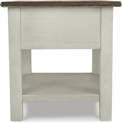 Signature Design by Ashley Bolanburg End Table for Living Room, Two-Tone Distressed Wood Side Table with Smooth-Gliding Drawer, Farmhouse Plank-Style Top, Ideal Night Stand Use, Antique White/Oak
