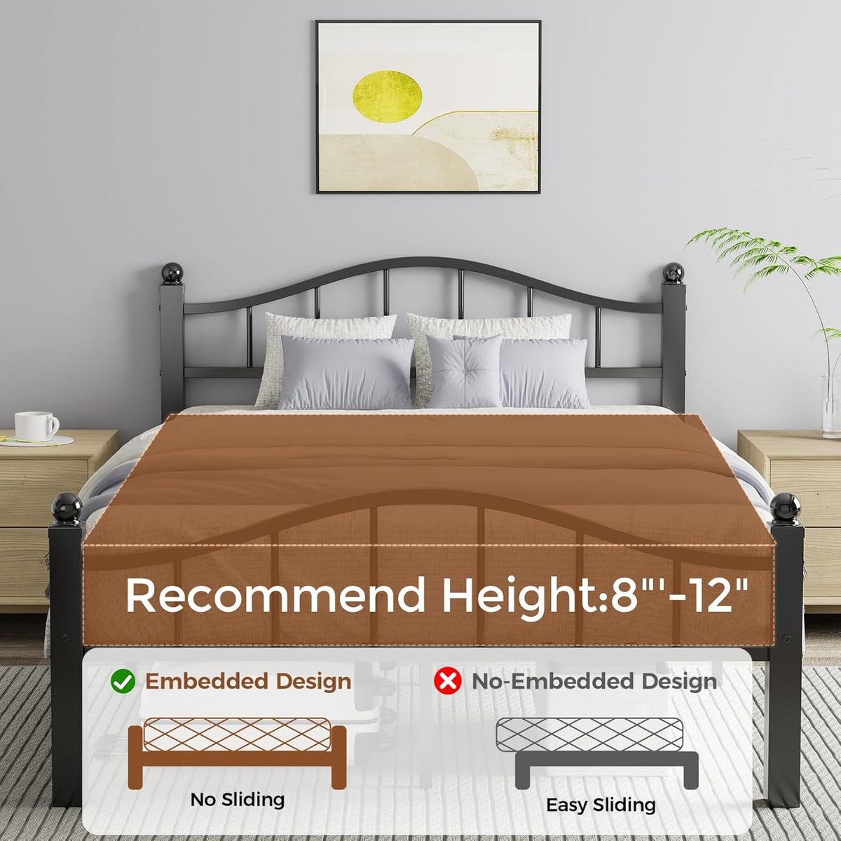 Metal Full Size Bed Frame with Headboard, Noise-Free Design & Underbed Storage Heavy Duty Bed Frames No Box Spring Needed/Tool-Free Assembly