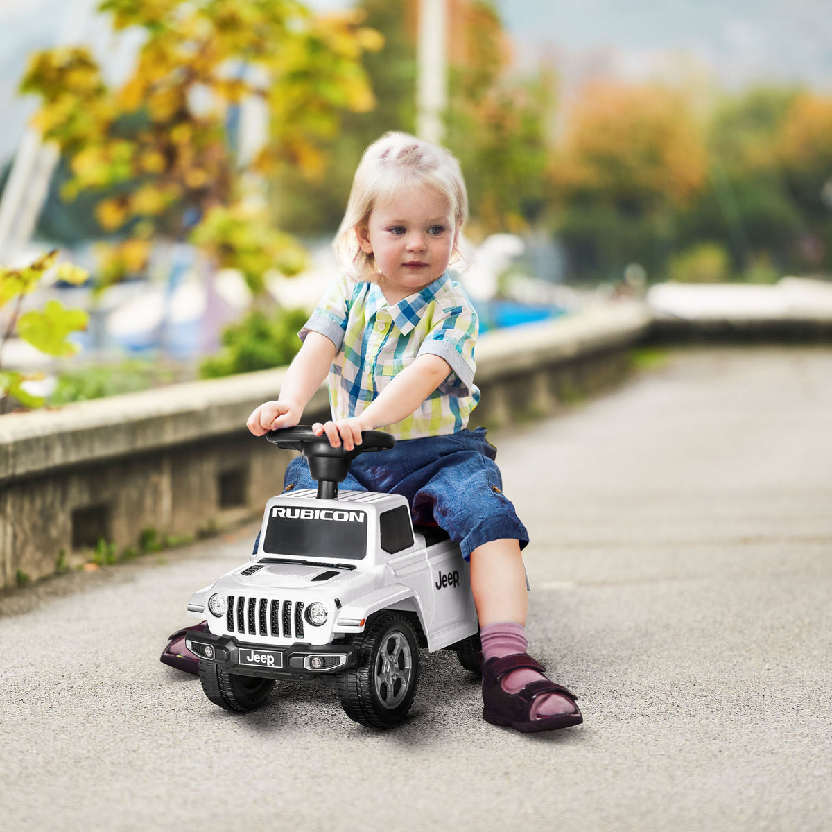 Kids Ride on Push Car, with Engine Sounds & Under-Seat Storage, Foot-to-Floor Ride on Sliding Car with Horn, White