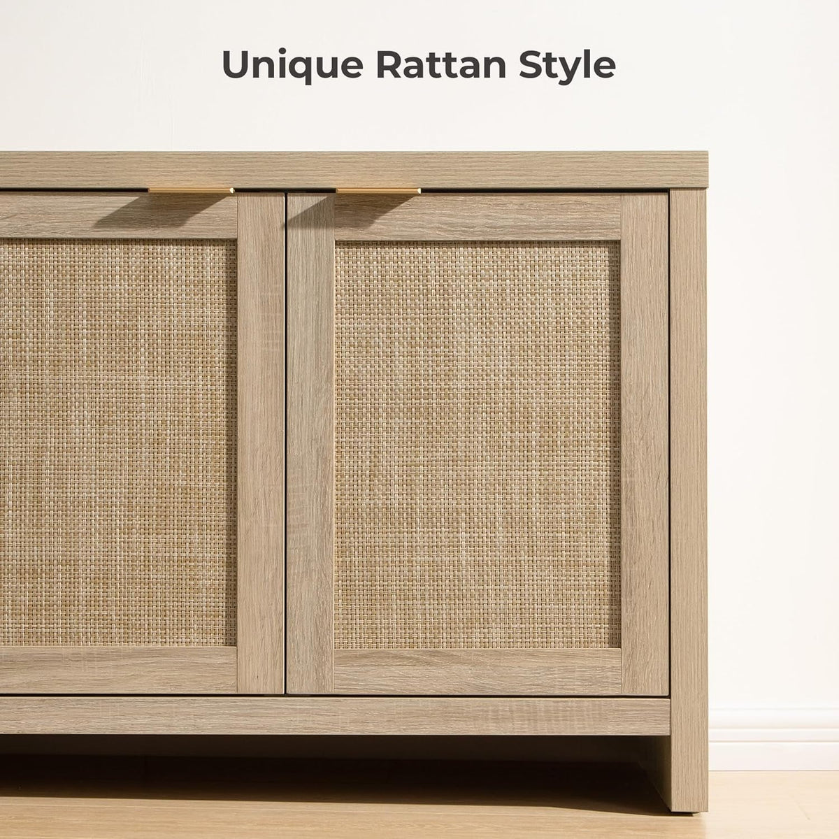 TV Stand for Living Room Boho Entertainment Center for Bedroom with 4 Rattan Cabinets Farmhouse Television Stands with Storage Large Media Console Table for Tvs up to 45 50 55 60 65 Inch
