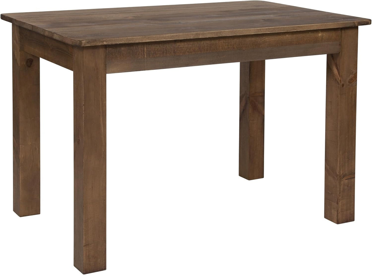 Jessamine 46" X 30" Rectangular Rustic Solid Pine Farm Dining Table, Antique Farmhouse Wooden Dining Table for Kitchens and Parties, Antique Rustic