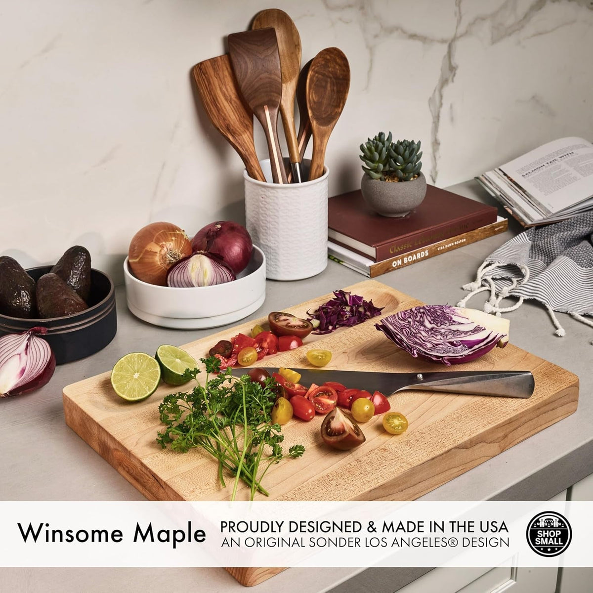 Made in USA, Large Thick Maple Wood Cutting Board for Kitchen with Juice Groove, Sorting Compartment, Charcuterie Wooden Board 17X13X1.5 in (Gift Box Included)