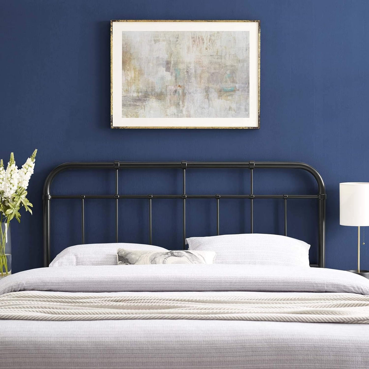 Alessia Modern Farmhouse Metal Queen Headboard in Black