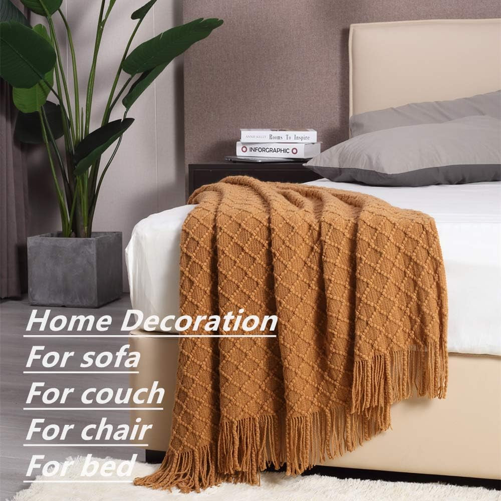 Home Farmhouse Decor Rustic Couch Sofa Chair Bed Throw Blanket, Soft Warm Light Weight for Travelling in Spring Summer (50''X60'' Brown)