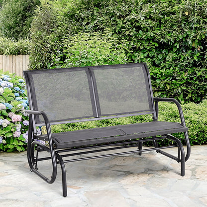 2-Person Outdoor Glider Bench Patio Double Swing Rocking Chair Loveseat w/Power Coated Steel Frame for Backyard Garden Porch, Grey