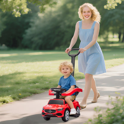 Mercedes-Benz C-Class Licensed Ride-On Push Car, Baby Stroller Walking Car with Parent Control Handle, Horn, Red