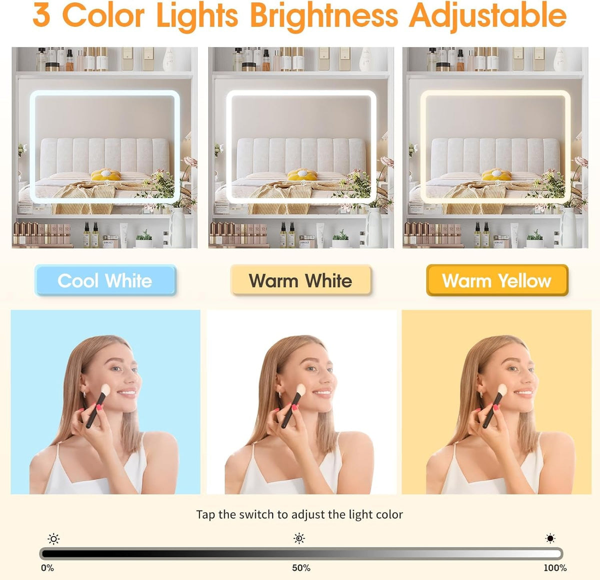 Make up Vanity Desk with Mirror and Lights, White Vanity Table Set with Charger Station,Girls Small Vanity and Storage Chair