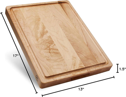 Made in USA, Large Thick Maple Wood Cutting Board for Kitchen with Juice Groove, Sorting Compartment, Charcuterie Wooden Board 17X13X1.5 in (Gift Box Included)