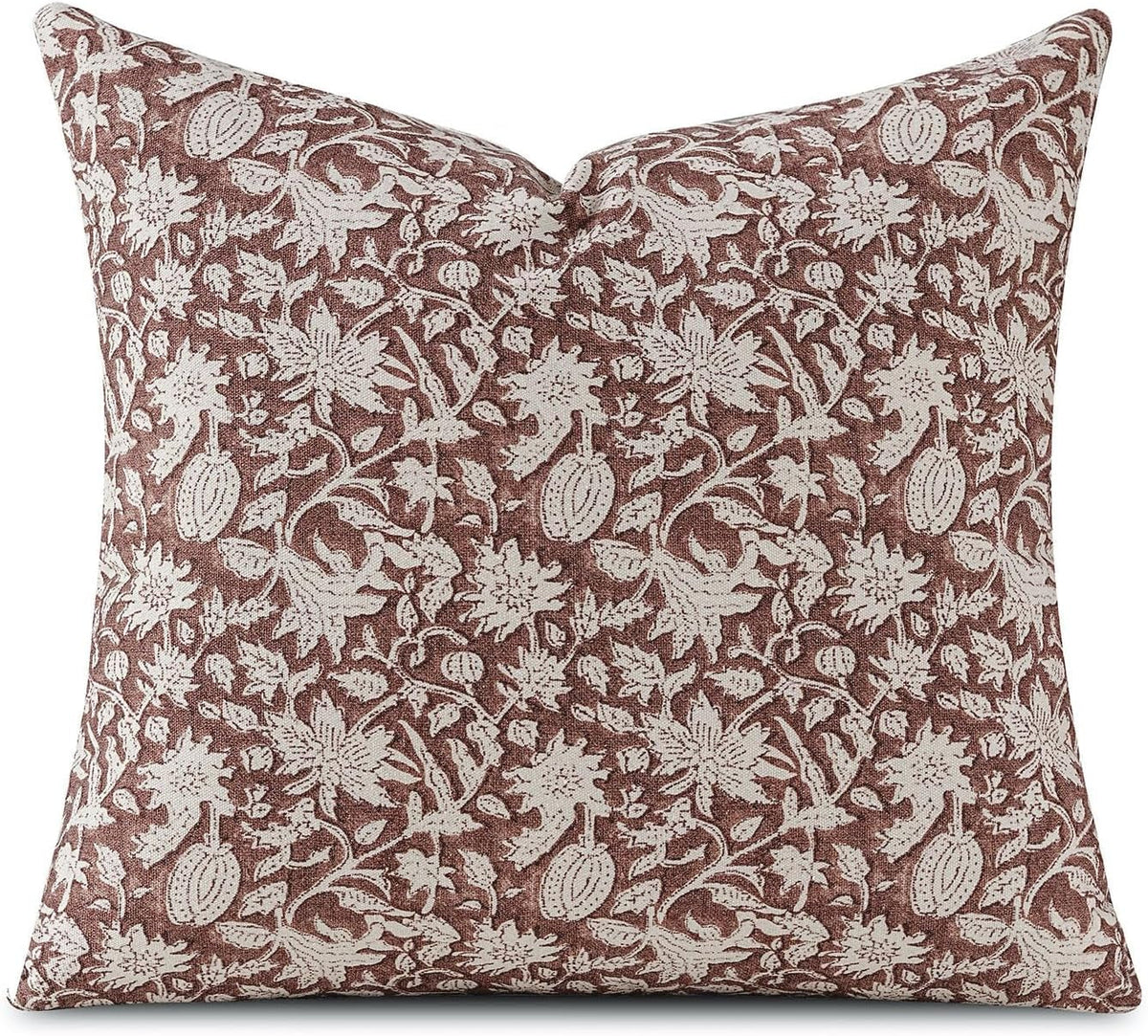 Throw Pillow Covers 20X20 Floral Pillow Covers Block Print Farmhouse Neutral Pillow Covers Decorative Accent Throw Pillows for Couch Bed Living Room Sofa Pillows 1PC, Brown