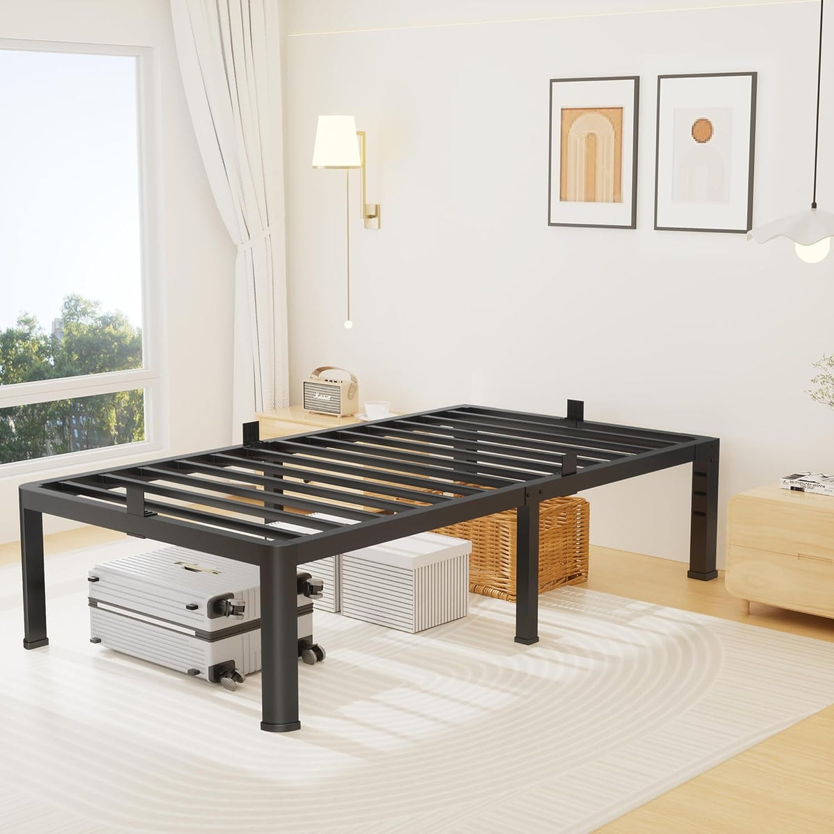 14-Inch Twin Platform Bed Frame, 3,500 lb Steel Slat Support, Black