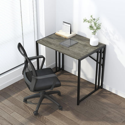 32 Inch Folding Small Desk, Writing Gaming Computer Camping Desk for Small Spaces, No Assembly Required Home Office Desk, Mahogany