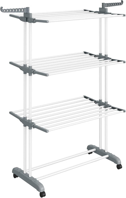Clothes Drying Rack Stand 4-Tier, Foldable Laundry Drying Rack 68.1-Inch Tall, Steel, Rolling Clothes Horses Dryer Rack, Easy to Assemble, Indoor Outdoor Use, White ULLR701W01