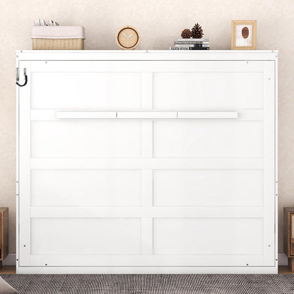 Modern Farmhouse Solid Wood Murphy Bed Chest/Space Saving/Wood Slat Support/Queen,White