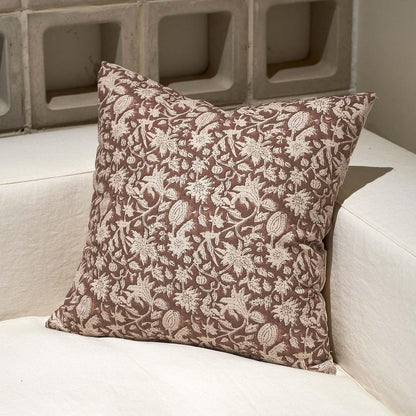 Throw Pillow Covers 20X20 Floral Pillow Covers Block Print Farmhouse Neutral Pillow Covers Decorative Accent Throw Pillows for Couch Bed Living Room Sofa Pillows 1PC, Brown