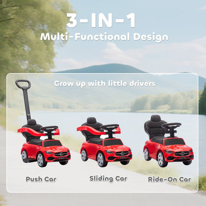 Mercedes-Benz C-Class Licensed Ride-On Push Car, Baby Stroller Walking Car with Parent Control Handle, Horn, Red