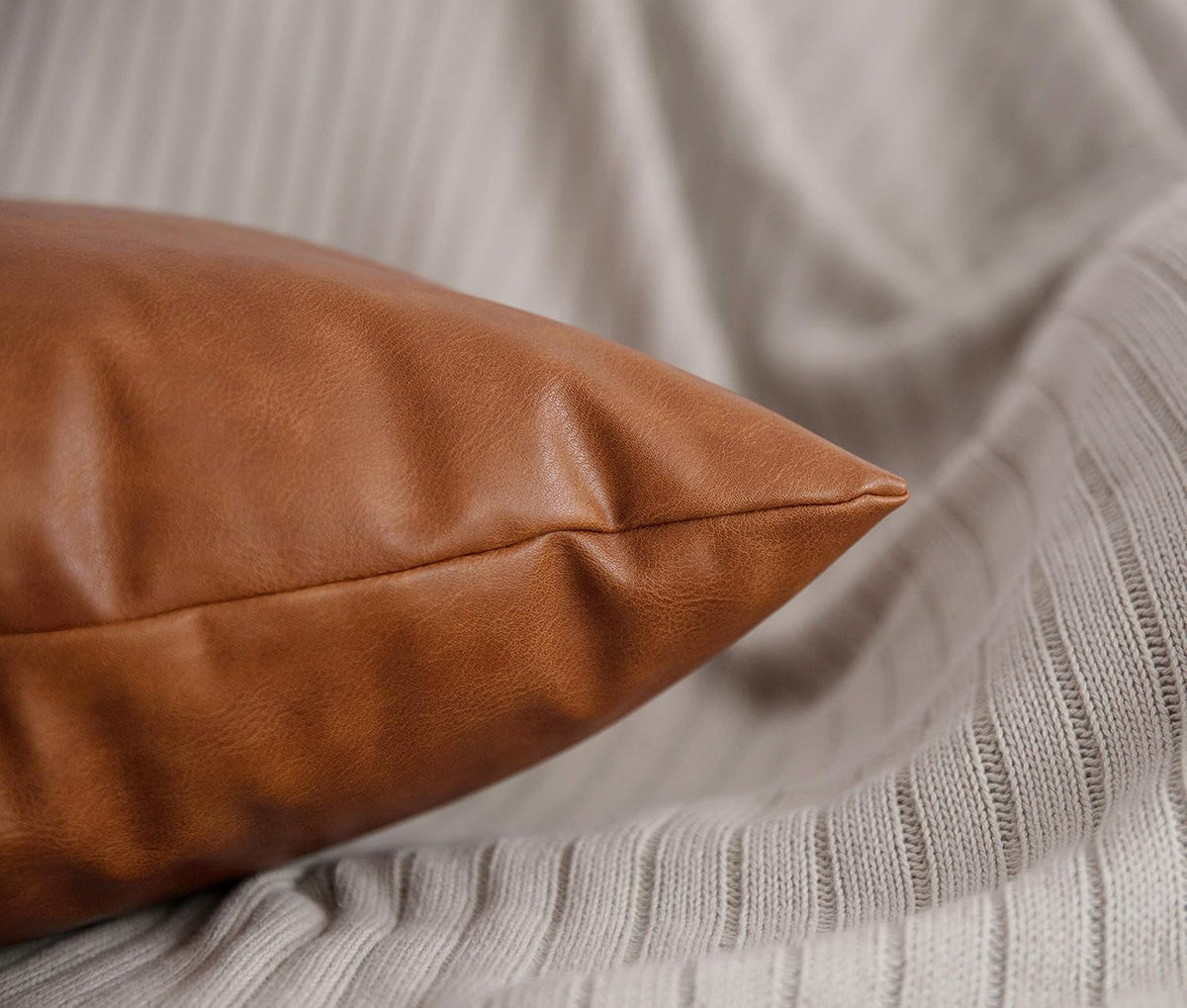 Faux Leather Throw Pillow Covers 20X20 Inch Set of 2 Thick Cognac Brown Large Decorative Modern Boho Farmhouse Bedroom Living Room Square Cases for Couch Bed Sofa