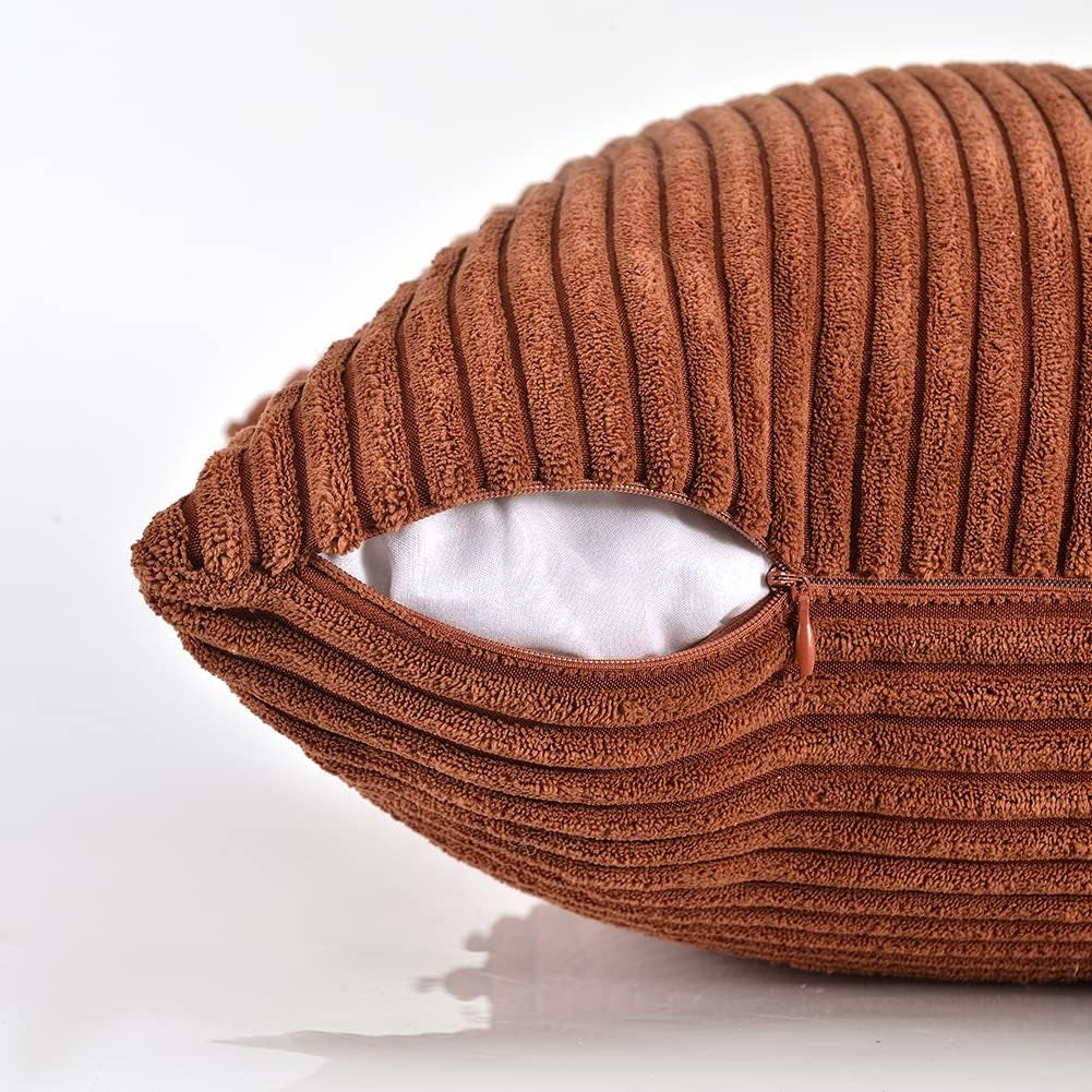 Fancy Homi Rust Lumbar Decorative Throw Pillow Covers 12x20 Inch for Couch Bed Sofa, Rustic Farmhouse Boho Home Decor, Soft Striped Corduroy Rectangle Accent Terracotta Cushion Case 30x50 cm