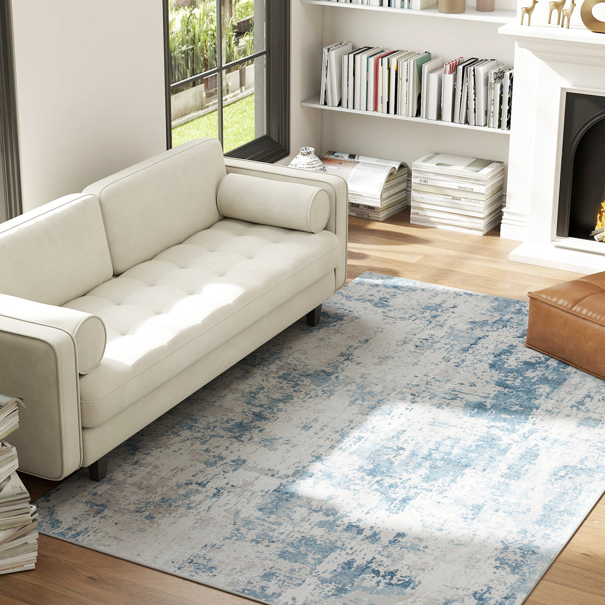 Area Rug 5x7, Machine Washable Rug, Non-Slip Modern Abstract Floor Carpet for Living Room, Bedroom, Dining Room, Blue