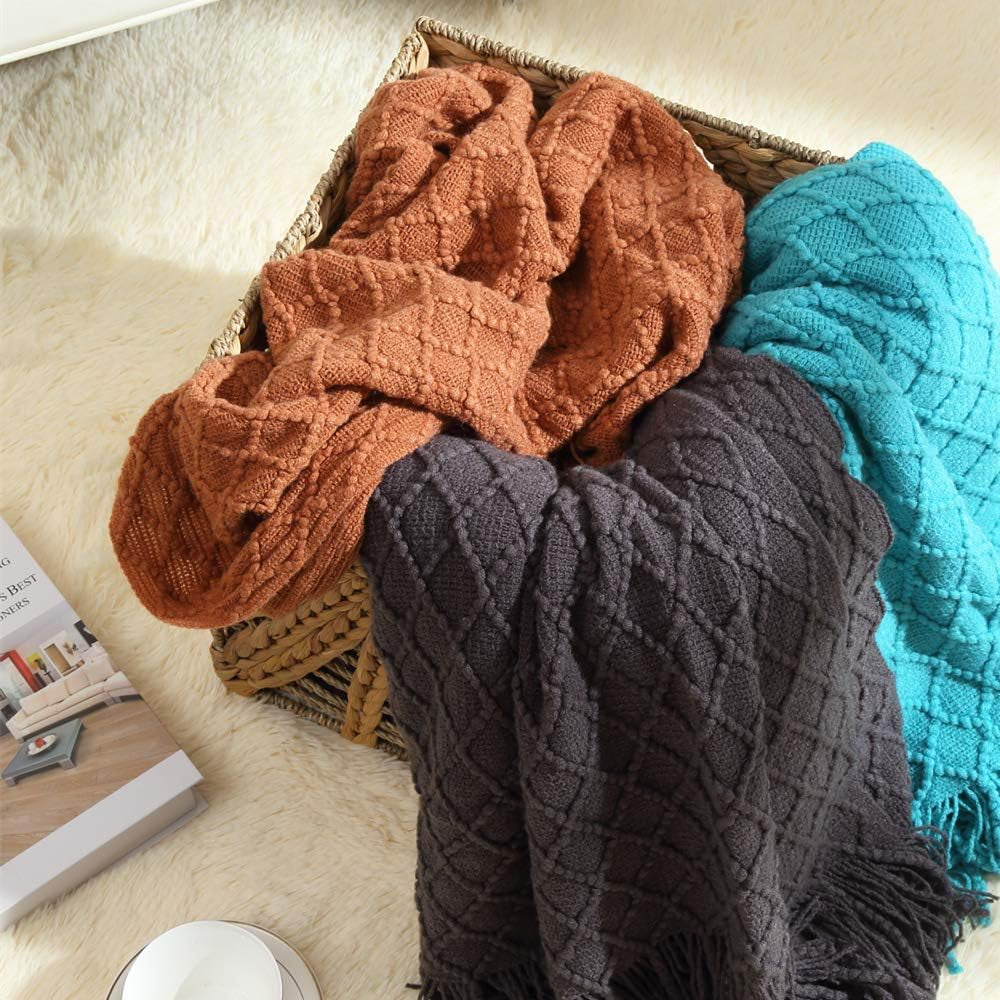 Home Farmhouse Decor Rustic Couch Sofa Chair Bed Throw Blanket, Soft Warm Light Weight for Travelling in Spring Summer (50''X60'' Brown)