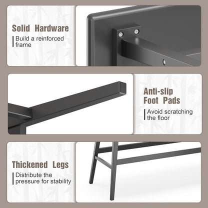 Bamboo Dining Bench, Black Entryway Bench with Spindle Back Farmhouse Wood Windsor for Foyer Balcony Living Room (Nature) (Black)