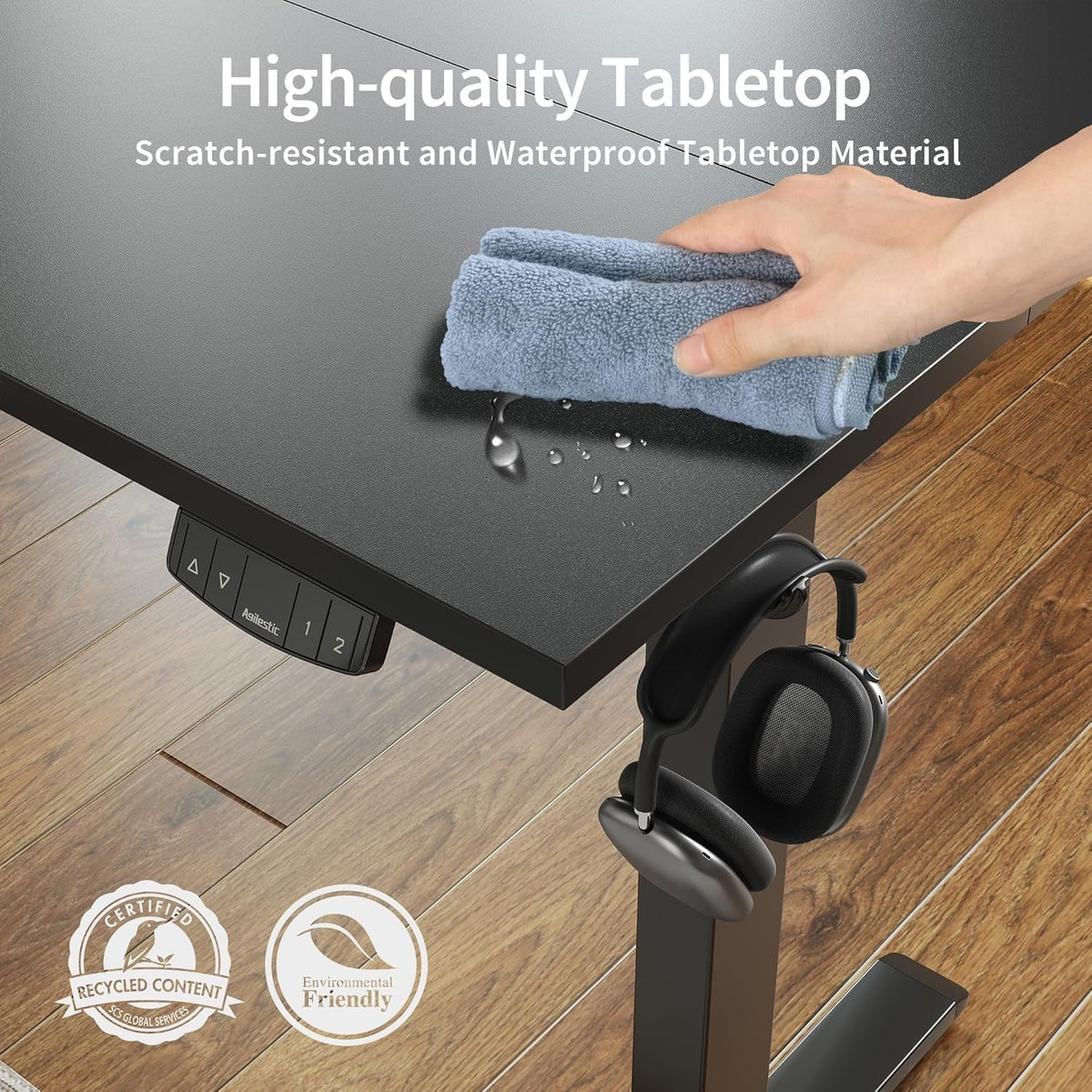 Electric Standing Desk, 55 X 24 Inches Height Adjustable Desk, Sit Stand up for Work Office Home, Ergonomic Rising Gaming Computer Table with Memory Preset, Black