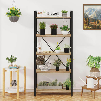 5 Tier Bookshelf, Industrial Wood and Metal Book Shelves for Display, Tall Etagere Bookcase and Rustic Shelving Unit (Rustic Oak)