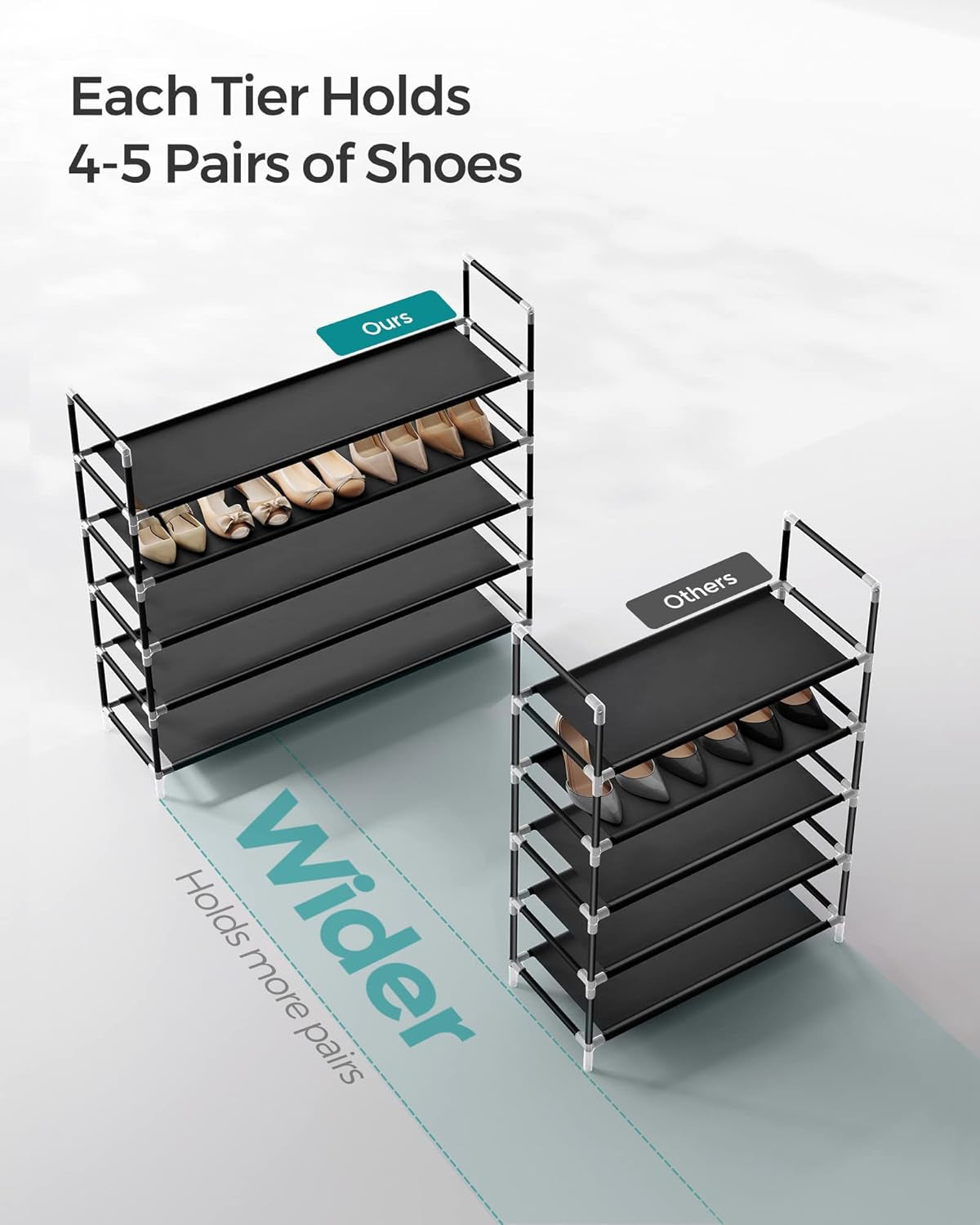5-Tier Slim Shoe Rack, Holds 20 to 25 Pairs, Black