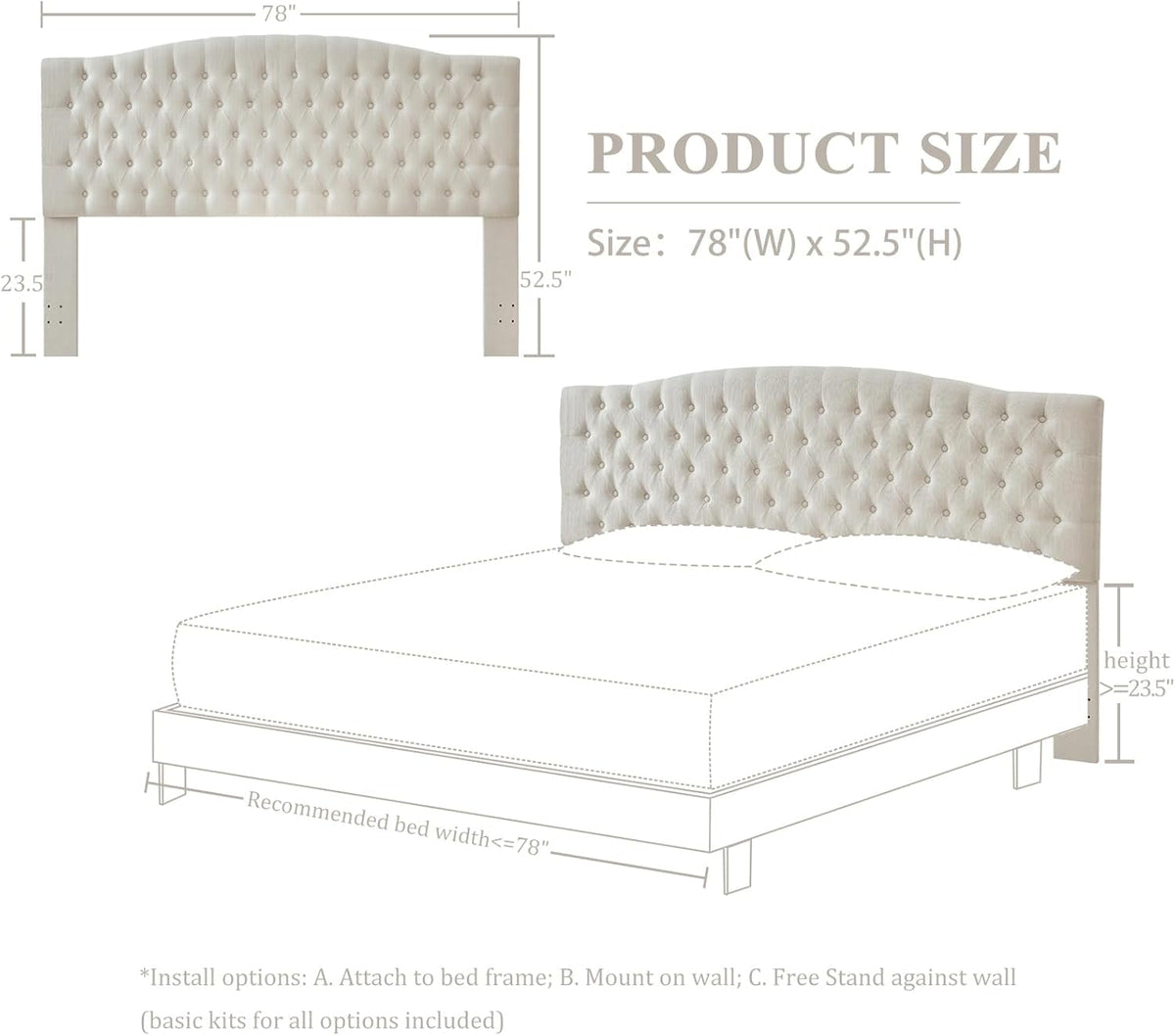 Linen Upholstered Headboard King/Cal King Size Latest Model Wall Mount, Bed Frame Mount, Featuring High-Density Sponge Padding, Luxury Texture Easy Assembly Comfort and Style-Ivory