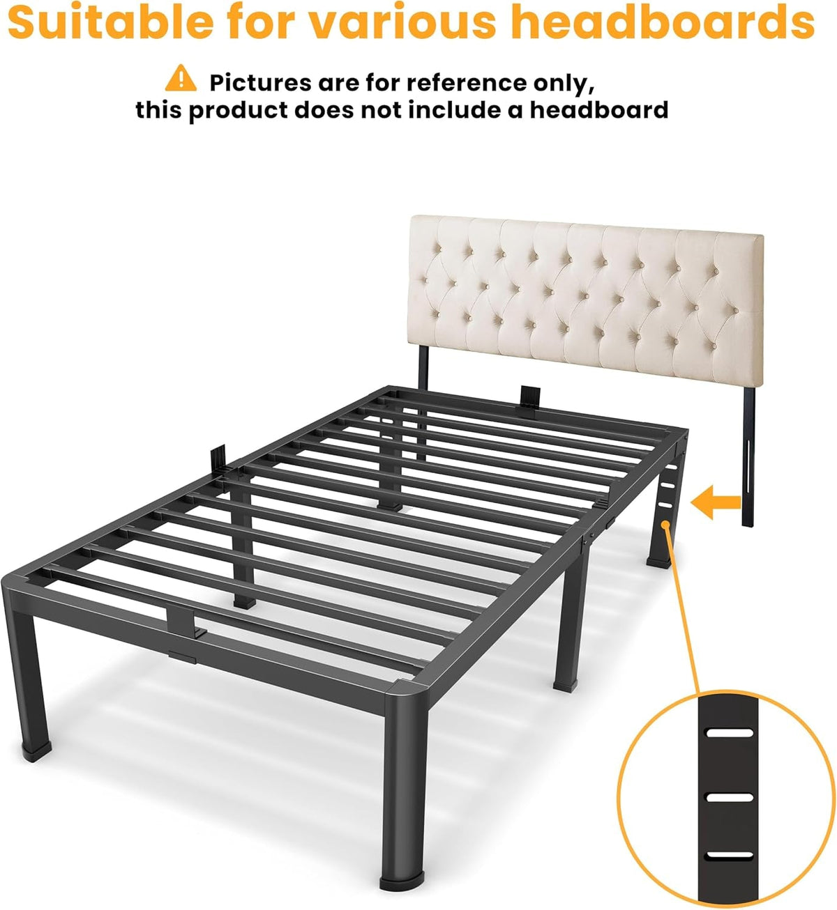14-Inch Twin Platform Bed Frame, 3,500 lb Steel Slat Support, Black